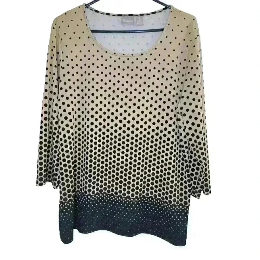 Chico's Womens Size 2 Top Polka Dot Tunic Blouse Slinky Career Office Large - Picture 1 of 11